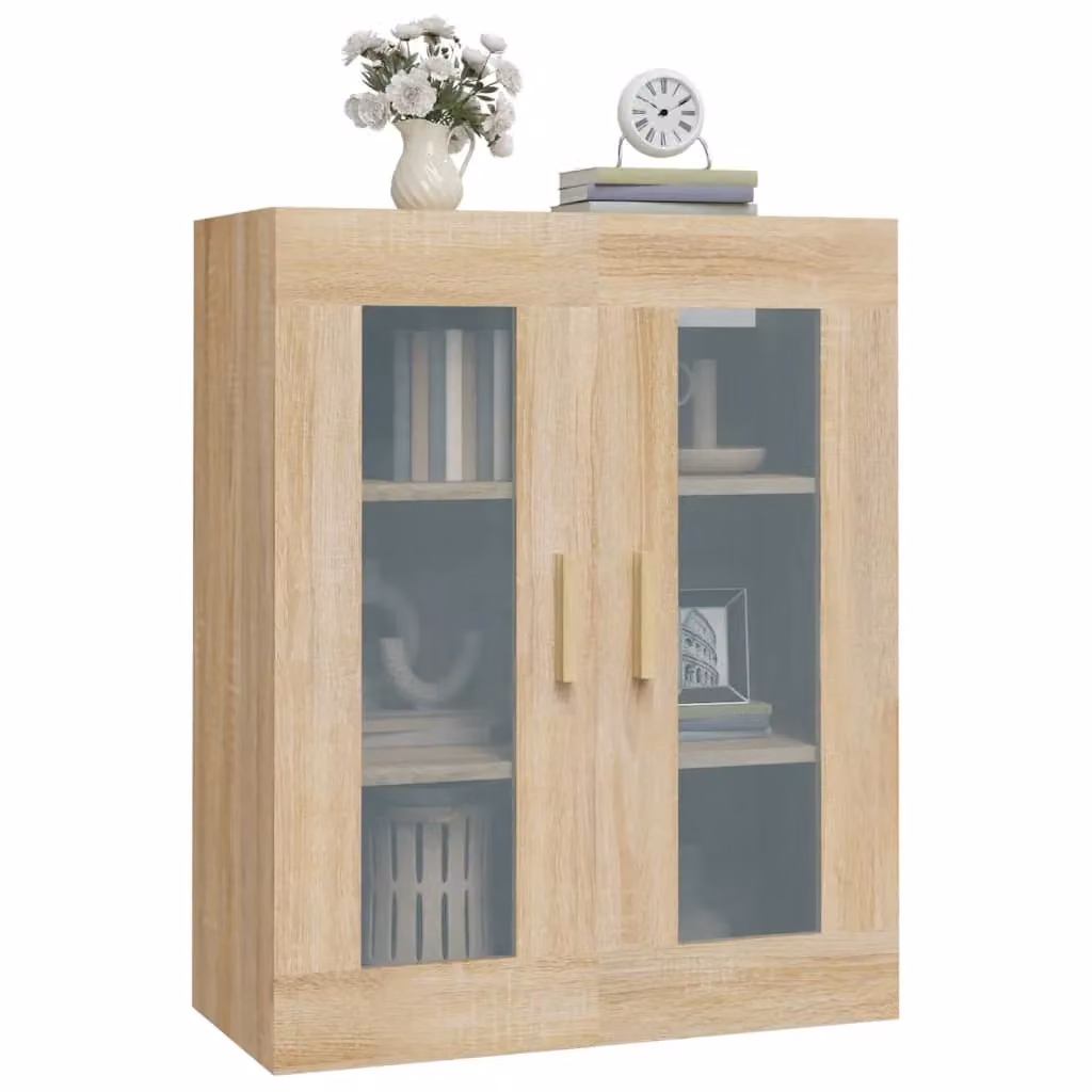 Berkfield Home Hanging Wall Cabinet in Sonoma Oak Brown with Glass Doors, W/D/H: 69.5 x 34 x 90 cm – 2