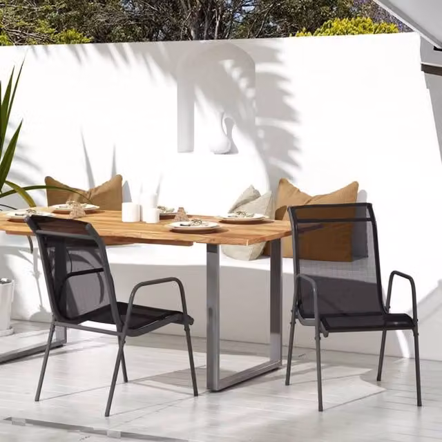 Berkfield Home Modern Garden Chairs, Set of 2, Black Steel and Textilene – 1