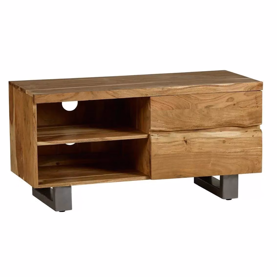 IH Design Wollaston Natural Essential Live Edge Small TV Unit in Brown Acacia Wood and Metal – 4