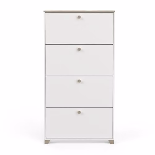 Demeyere Contemporary Shoe Cabinet in Kronberg Oak and White, W 80.8 x D 17.8 x H 154.2 cm