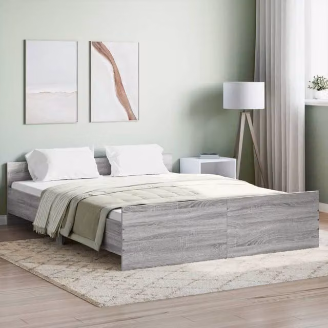 Berkfield Home Bed Frame with Headboard and Footboard, Grey Sonoma, W: 150 cm, D: 200 cm – 1