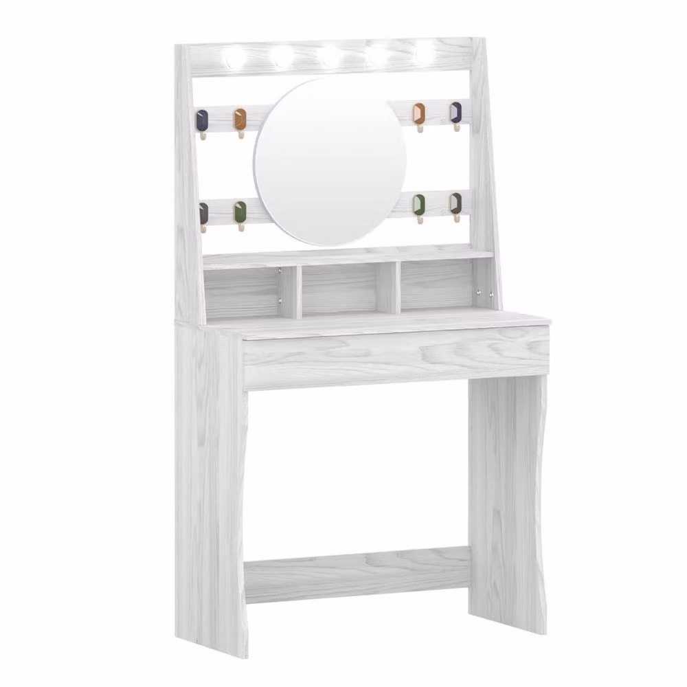 KEEPREAPER Modern Hollywood LED Dressing Table in Light Grey with Marble Detail, W/D/H: 140 x 80 x 40 cm – 2