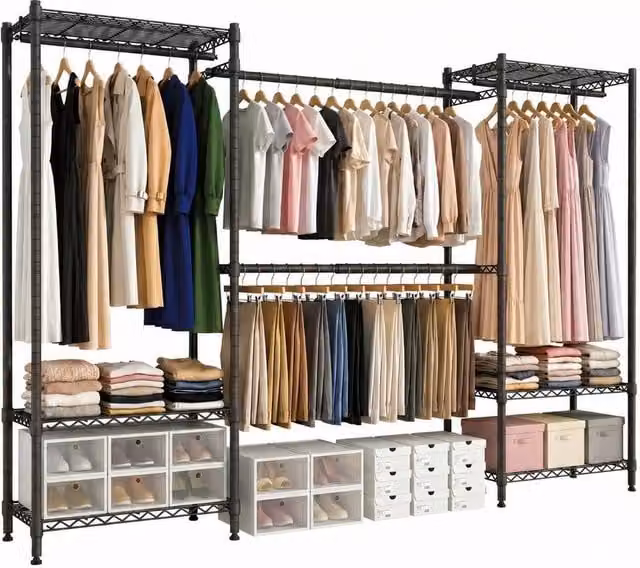 FORGEVIO Black Heavy Duty Metal Clothing Garment Rack with Hanging Rail – 1