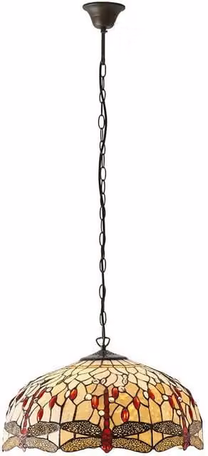 Loops Tiffany Glass Dragonfly Pendant Light with Bronze Chain in Multicolour and Clear – 1
