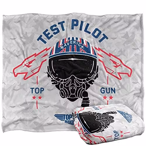 LOGOVISION Top Gun: Maverick Test Pilot Super Soft Fleece Throw Blanket, White, W/D/H: 152 x 127 cm