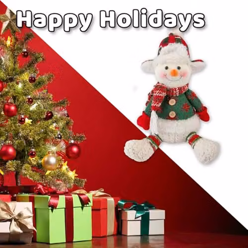 VFM e-Store Christmas Sitting Snowman Plush Decoration in White and Red, H 19 cm x W 22.5 cm – 4