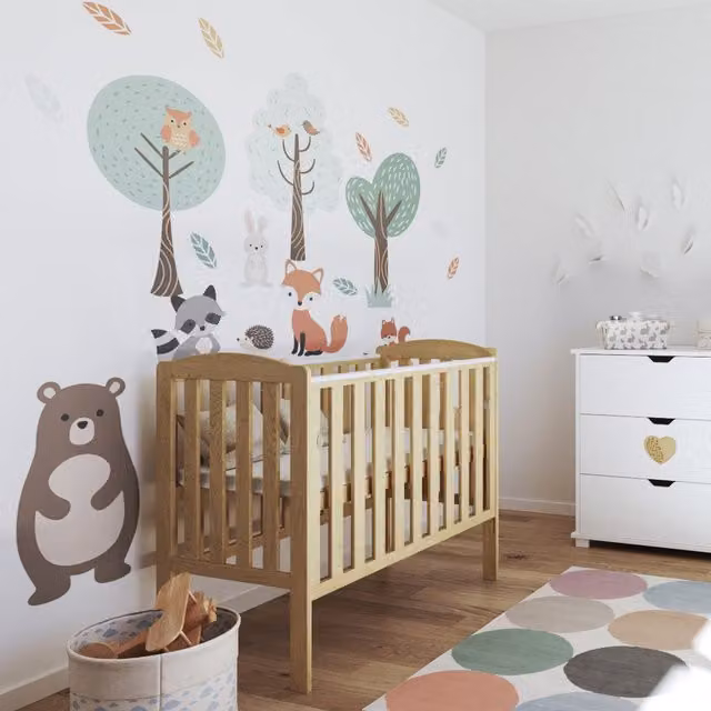 Viculii Waffi Space Saver Cot in Natural Solid Wood with Medium Foam Mattress in Beige