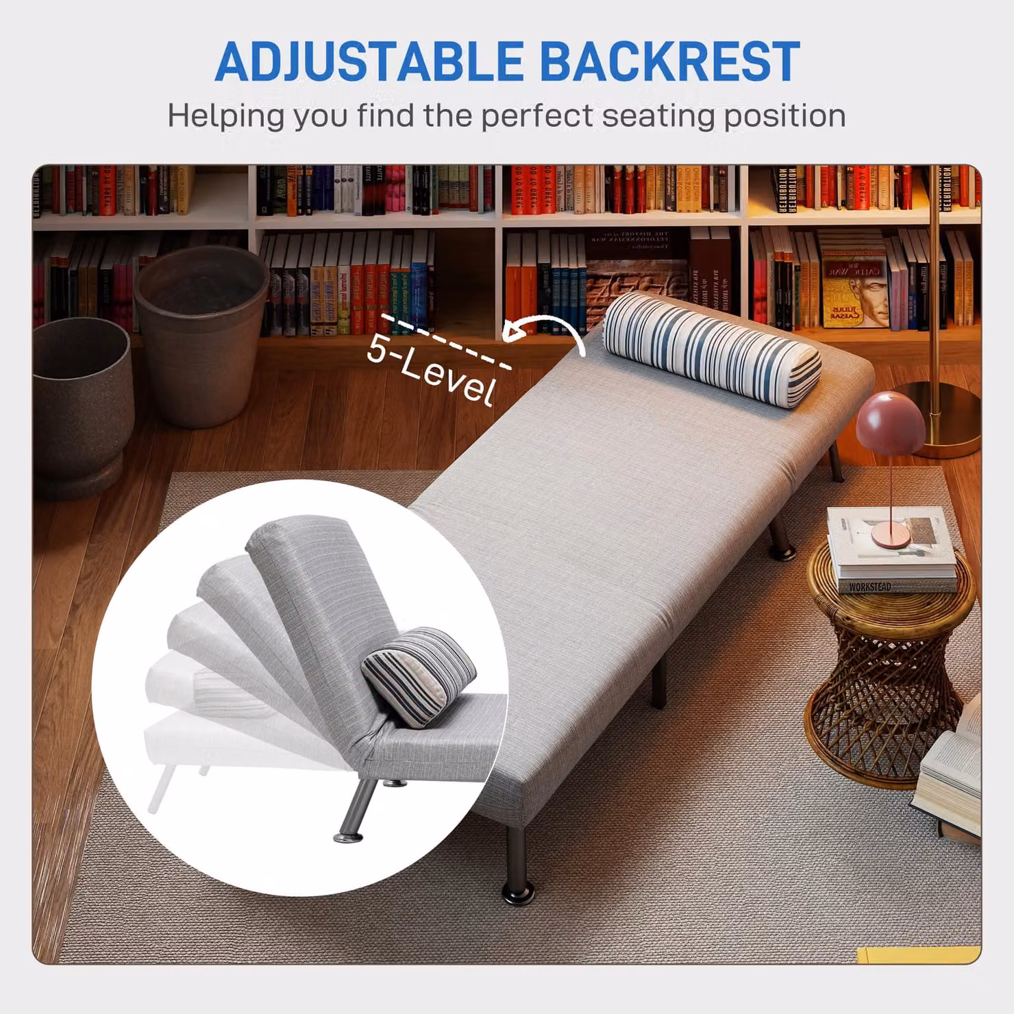HOMCOM Single Folding Convertible Sleeper Chair Sofa Bed with Metal Frame in Grey – 5