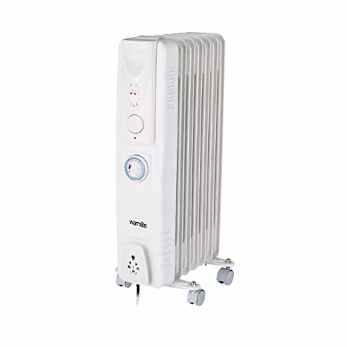Warmies 1500W 7 Fin Oil Filled Freestanding Radiator with Thermostat and Timer, White – 1