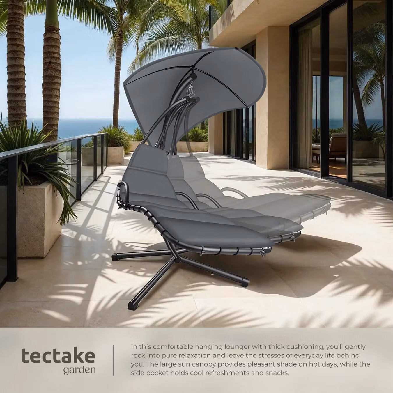 tectake Elaria Hanging Chair with UV-Protection Sun Canopy in Grey – 4