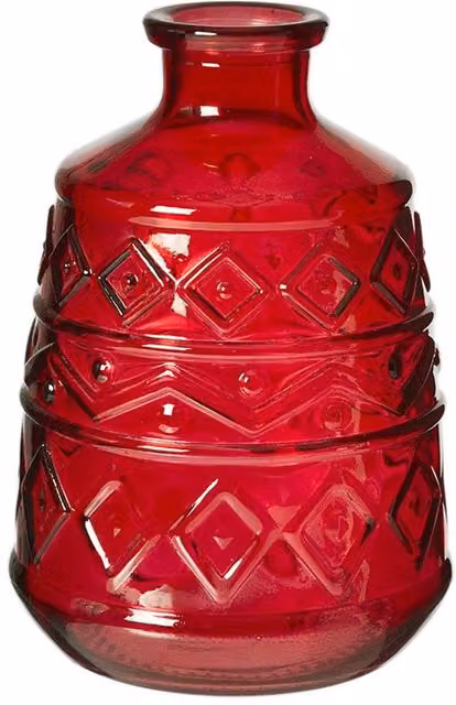 Kingsbury Gifts Red and Green Aztec Pattern Geometric Glass Tabletop Vase