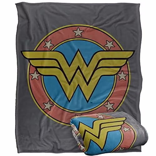 Logovision Wonder Woman Vintage Emblem Super Soft Fleece Throw Blanket in White and Multicolour, W/D/H: 152 x 127 cm – 1