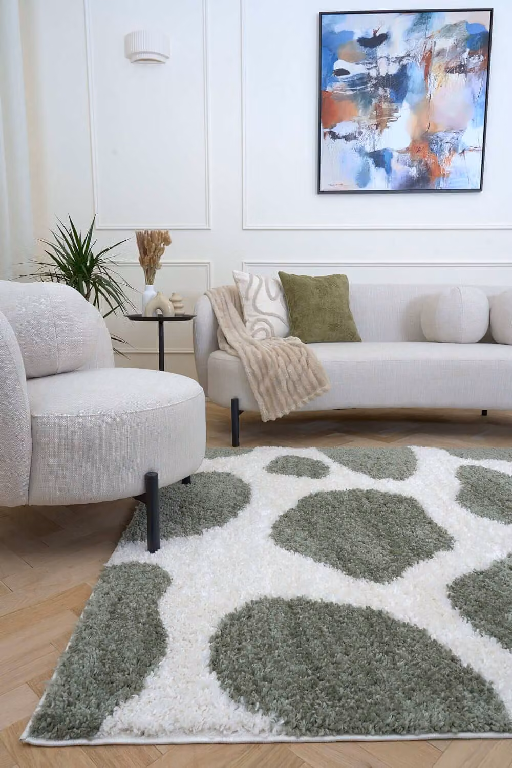 THE RUGS Moodi Pebble Design Shaggy Soft High Pile Living Room Rug in Green, W: 200 cm, D: 290 cm – 2