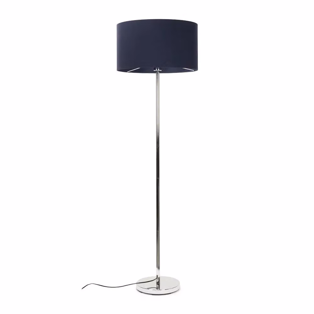 ValueLights Charlie Chrome Floor Lamp with Blue Fabric Cylinder Shade in Silver – 2