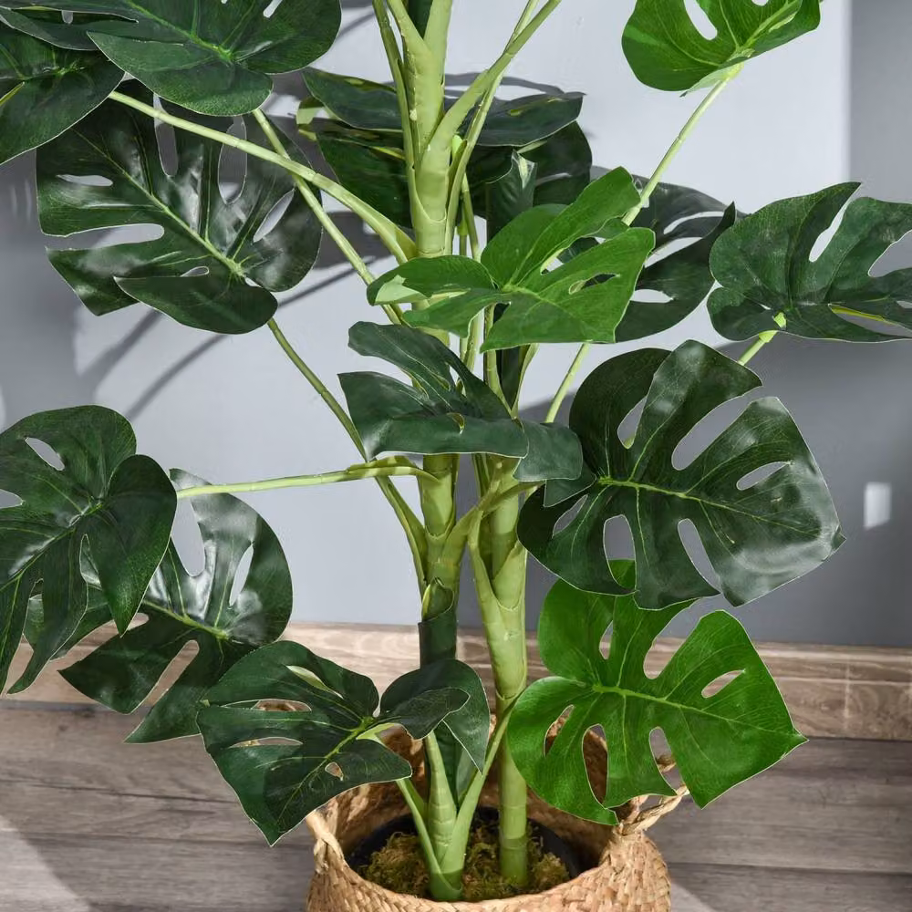Wyld Haus Doka Large Artificial Monstera Style Tree with 21 Leaves in a Green Decorative Pot – 6