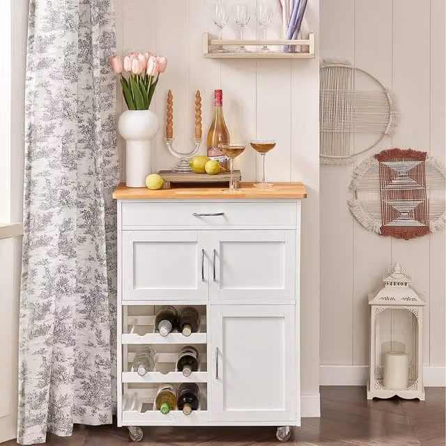 SoBuy Modern Kitchen Trolley Storage Cart with Wine Rack in White