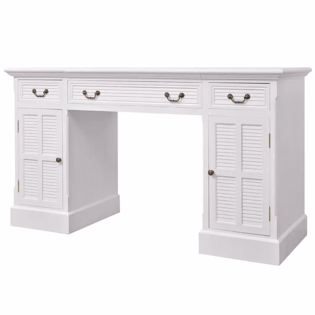 Berkfield Home Double Pedestal Desk in White, W/D/H: 140 x 48 x 80 cm – 2