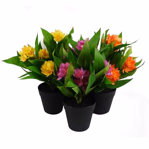 Leaf Artificial Freesia Flowering Houseplant in a Round Potted Tabletop Display, Available in Pink, Blue or White, Height: 18 cm