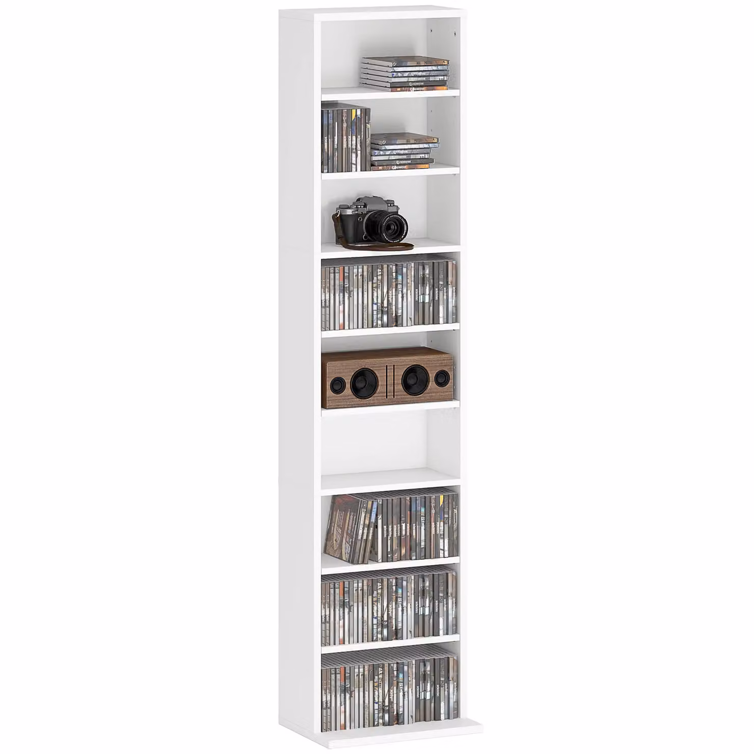 HOMCOM White Modern Media Storage Unit with Adjustable Shelves and 9 Compartments for CDs and DVDs – 2