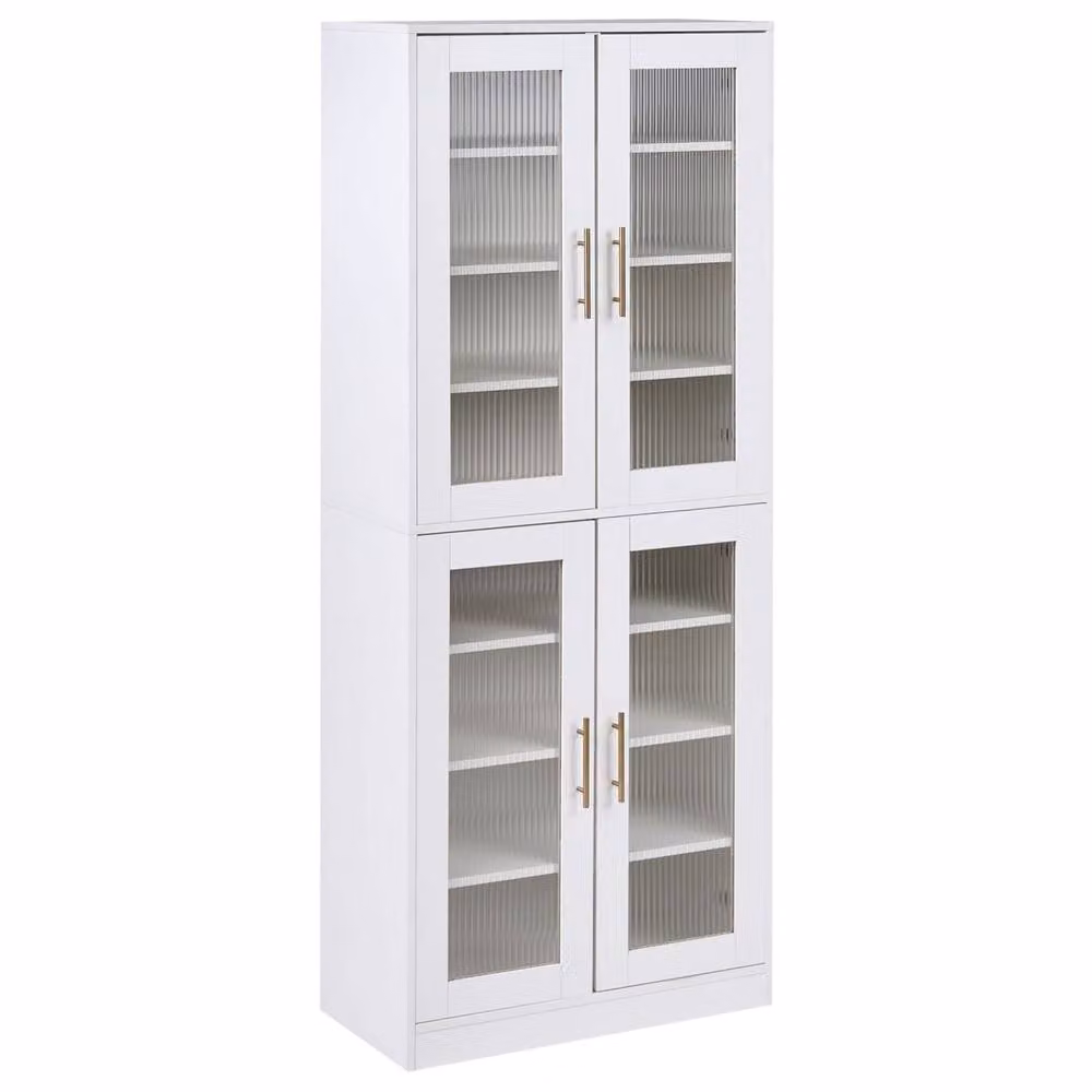Wyld and Coco Tall Shoe Cabinet with 2 Glass Doors, 8 Shelves and Integrated LED Lighting, White – 2