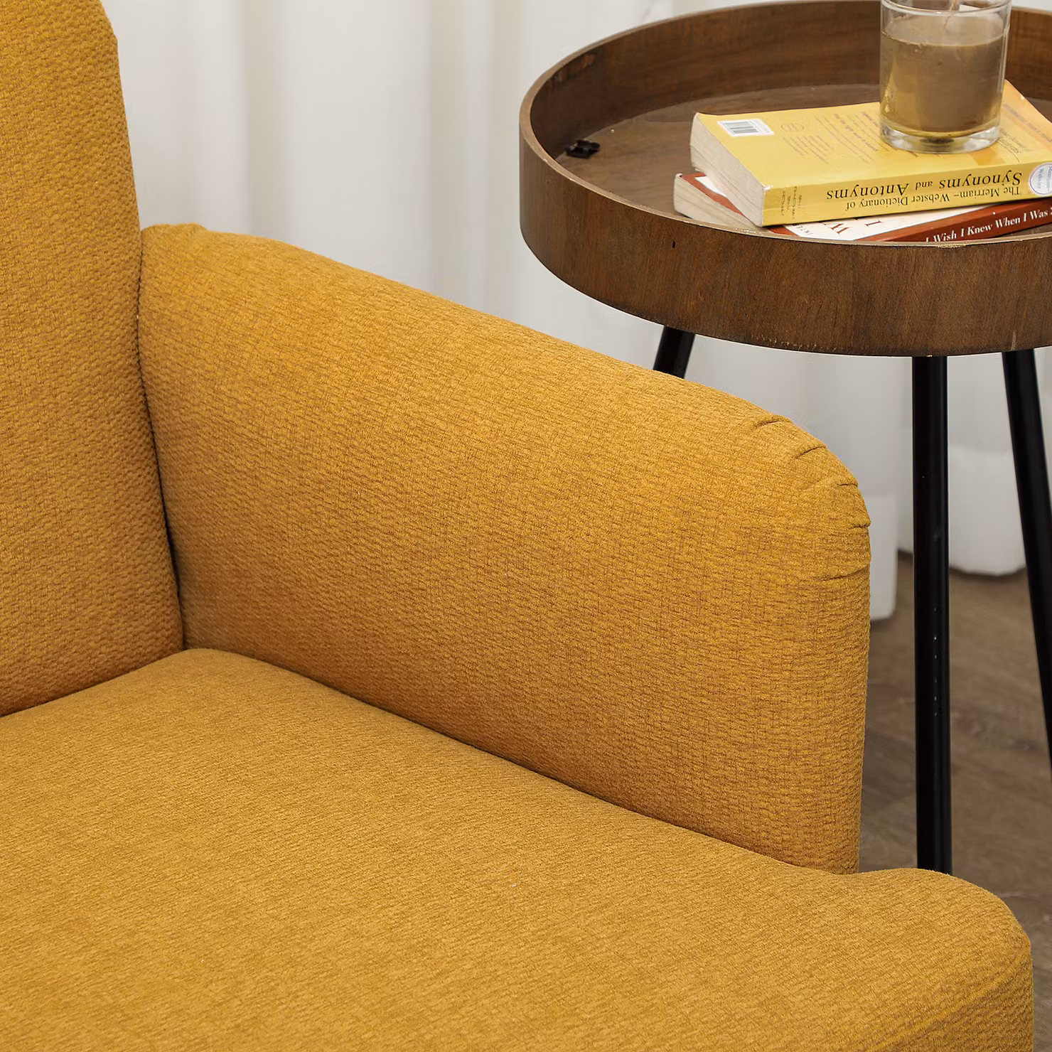 HOMCOM Yellow Velvet Fabric 2 Seater Sofa with Rubberwood Legs – 3