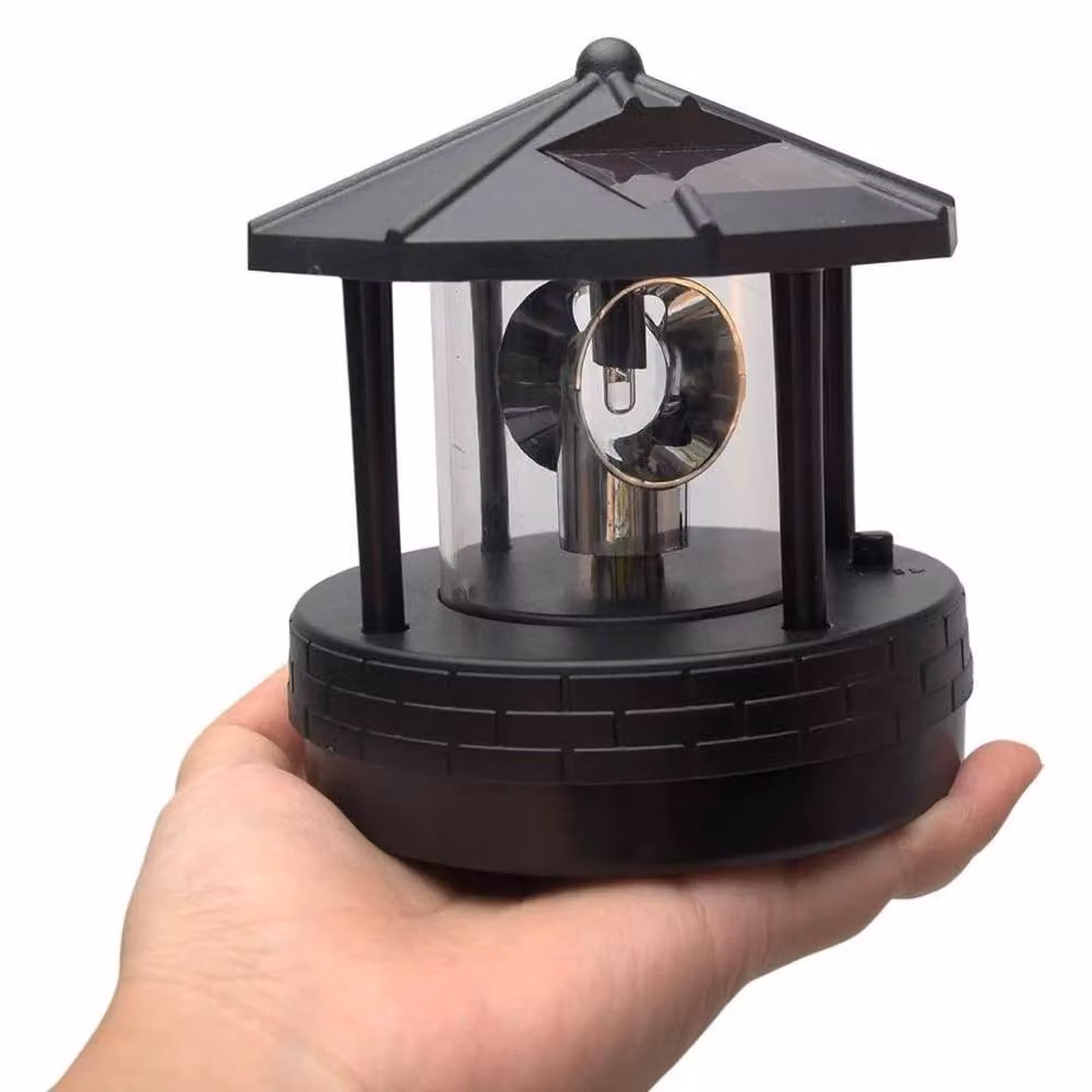 FLAVORA Large Solar Rotating LED Lighthouse Garden Light in Black – 4