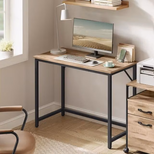 The Bazaarist Minimalist Writing Desk in Camel Brown and Ink Black