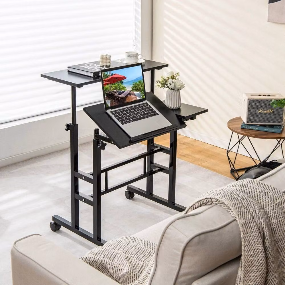 Kelvenix Mobile Height Adjustable Standing Desk Laptop Cart in Black – 3