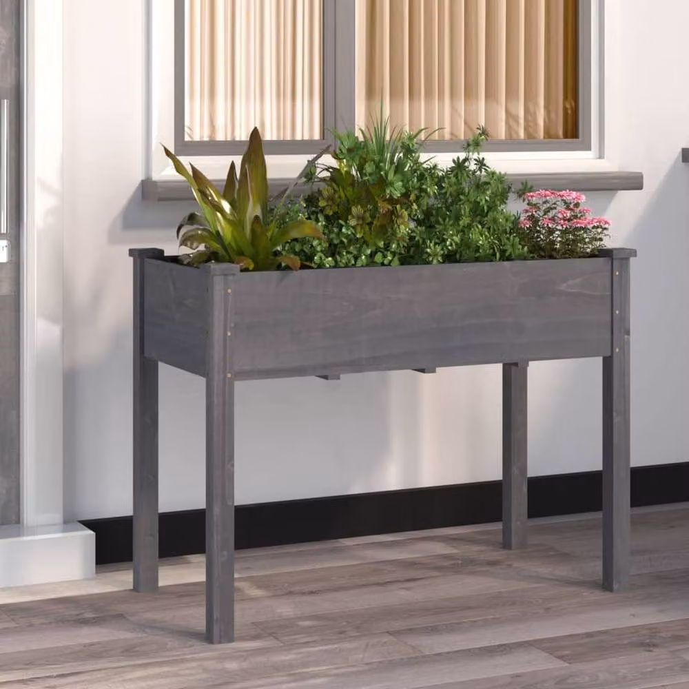 Berkfield Home Grey Solid Wood Fir Planter with Liner W: 118 cm, D: 59 cm, H: 76 cm – 2