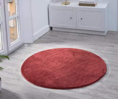 Desire Rugs Red Plain Round Washable Non-Slip Polyester Area Rug, Diameter: 100 cm