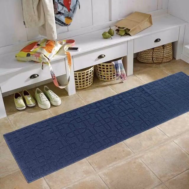 RugsbyDesire Ivy Cubed Trellis Design Anti Slip Washable Runner, Blue, W: 80 cm, L: 300 cm