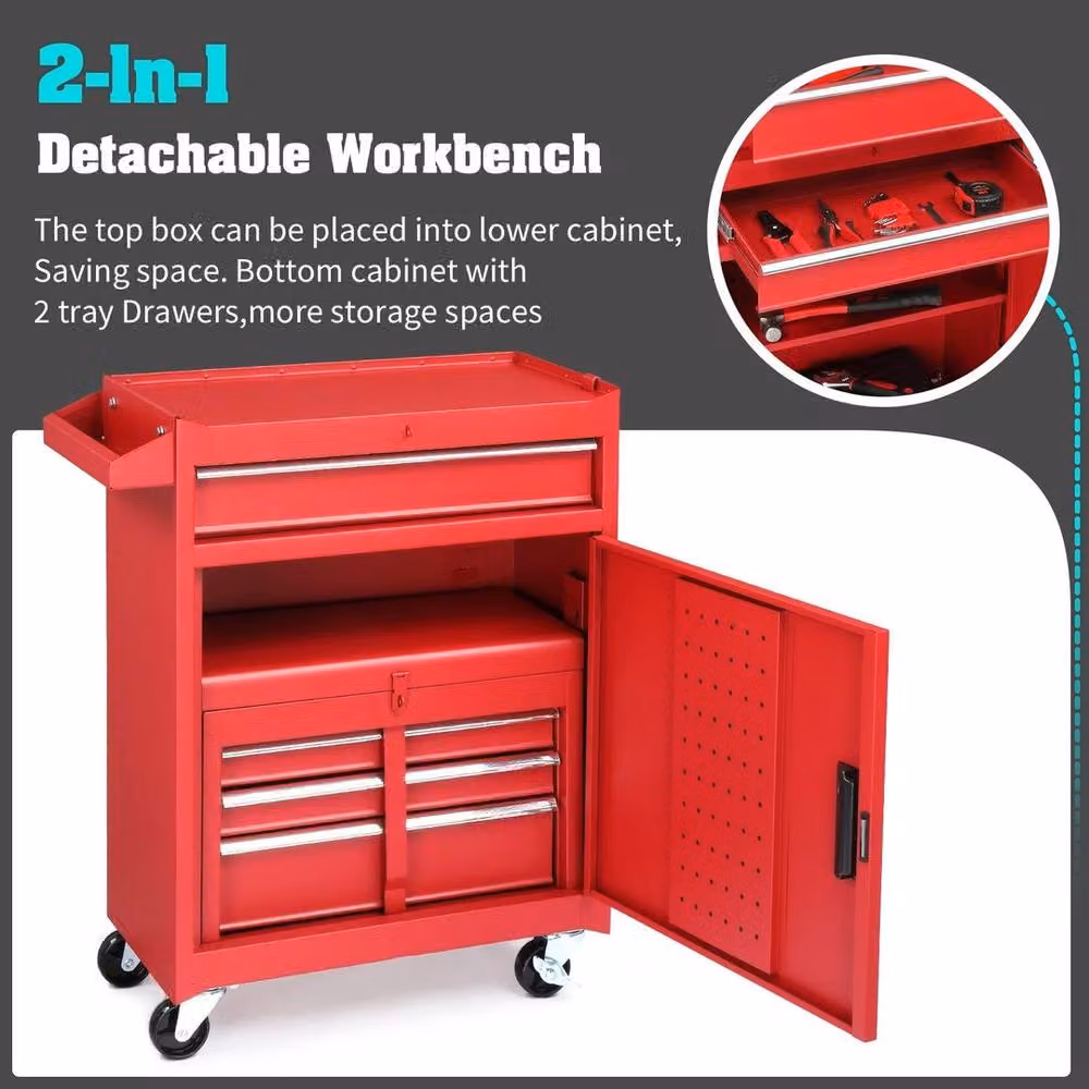 Kelvenix Heavy Duty Roller Tool Cabinet Storage Chest in Red – 5