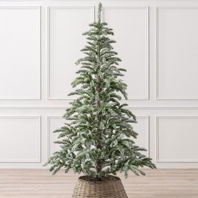 Christow Alpine Fir Artificial Christmas Tree, Green and Snowy Flocked with Stand, H 180 cm x W 106 cm – 1