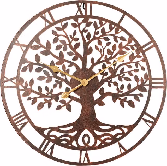 Outside In Tree of Life Round Analog Quartz Metal Wall Clock in Brown
