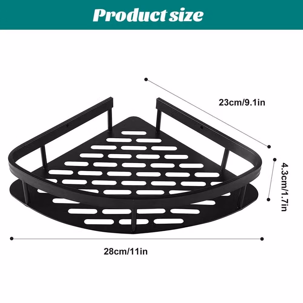 EONLION 2-Piece Black Corner Shower Rack and Bathroom Storage Organiser with Adhesive Mounting and Drainage Design – 2