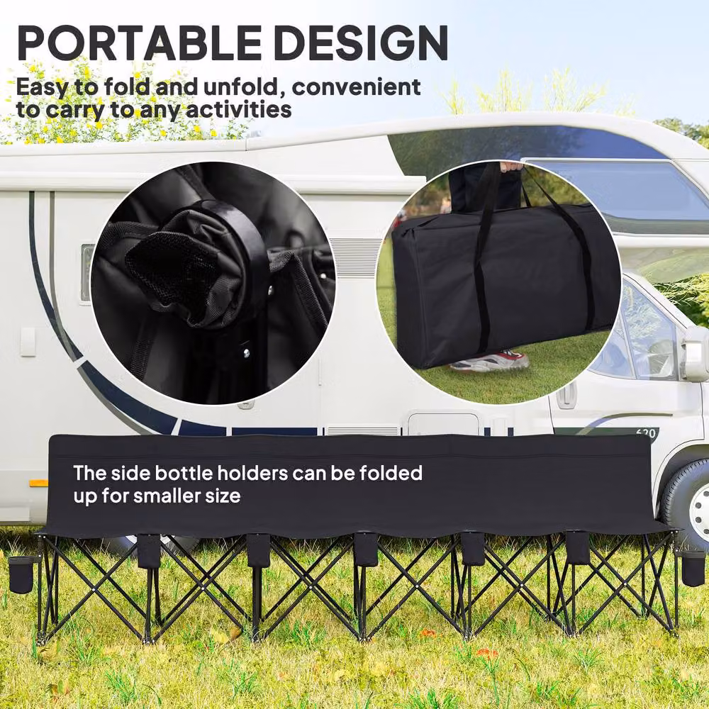 STILVORA 6 Seater Folding Camping Bench with Cup Holders in Black – 4