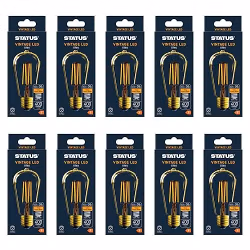 Status Antique ST64 Pear LED Filament Bulb, 4.5W, 380 Lumens, E27, Warm White, Gold/Brass and White – 1
