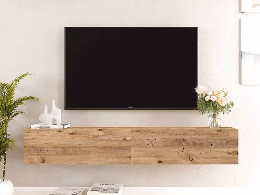 Vente-unique Aubepina 2-Door Wall-Mounted TV Unit in Light Oak – 3