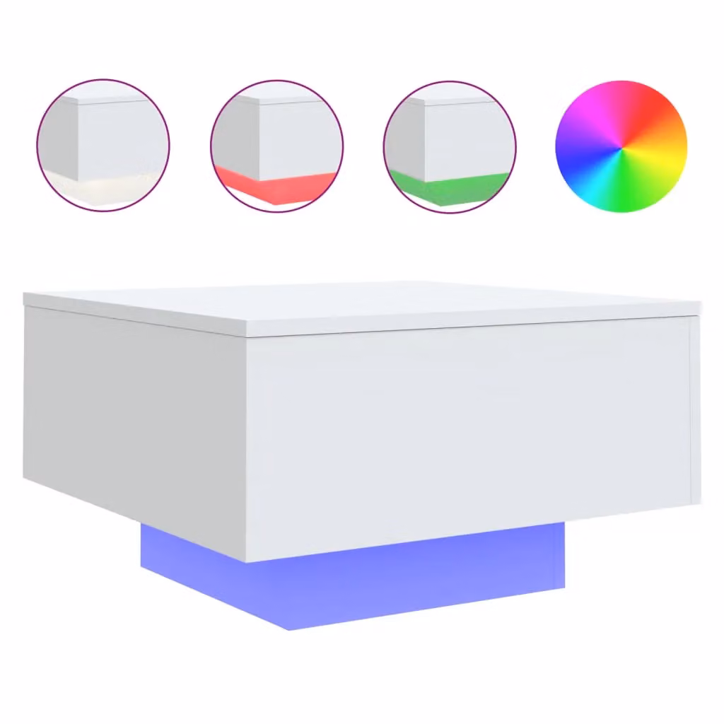 Berkfield Home Modern White Coffee Table with LED Lights W/D/H: 55 x 55 x 31 cm – 2