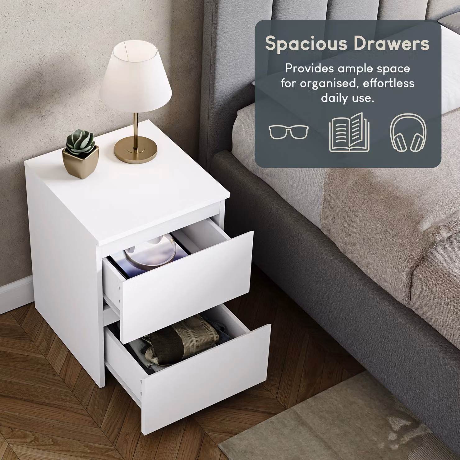 Vida Designs Denver 2 Drawer Bedside Table Chest in White – 4