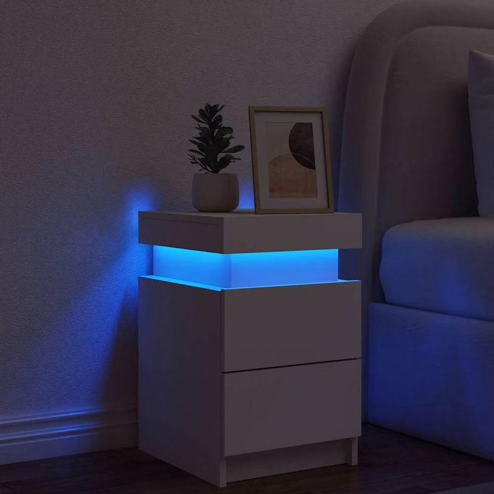 Berkfield Home Beautiful Bedside Cabinet with Integrated LED Lights, White, W/D/H: 35 x 39 x 55 cm – 3
