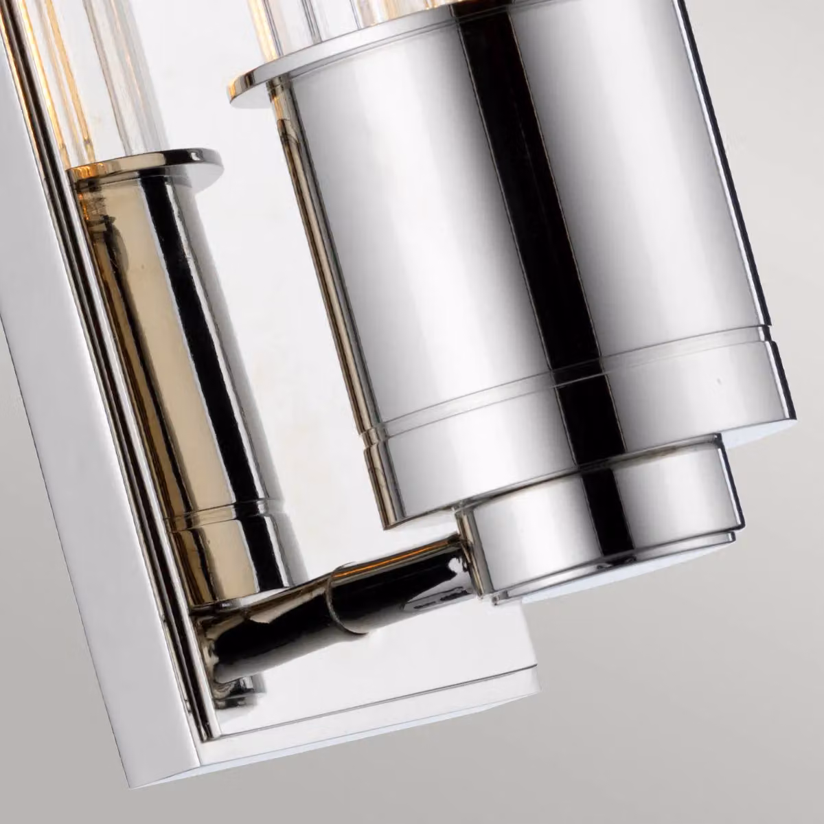Netlighting Wellington 1 Light Wall Light in Polished Chrome and Grey with Transparent Glass Cylinder, IP44 Rated – 3