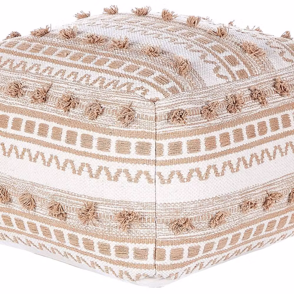 Wyld and Coco Boho Cotton Pouffe in Beige, W/D/H: 50 x 50 x 35 cm – 2