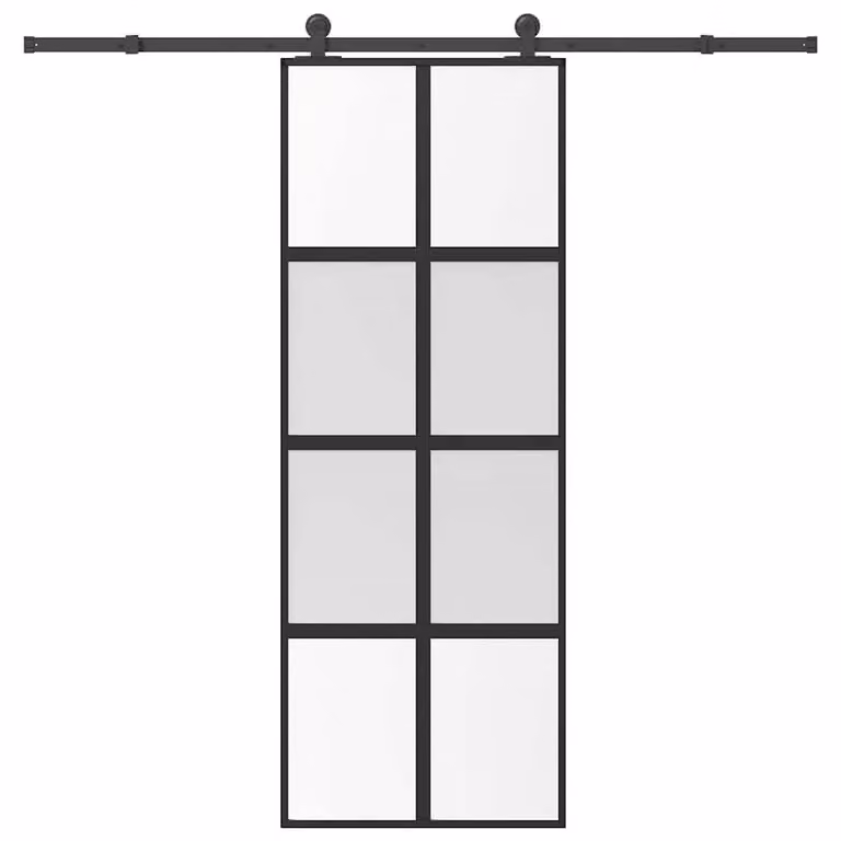 Berkfield Home Sliding Door with Hardware Set, Black Aluminium and Transparent Tempered Glass, W: 76 cm, H: 205 cm