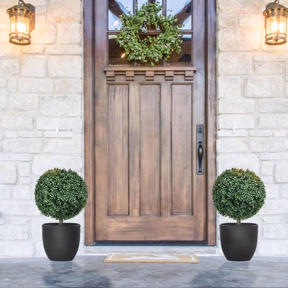 NESTLUNE Set of 2 Green Artificial Round Boxwood Topiary Trees, H 100 cm x W 60 cm x D 60 cm – 4