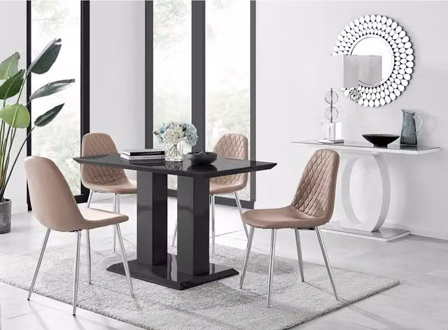FurnitureboxUK Imperia Black Dining Table and 4 Corona Silver Leg Chairs in Yellow