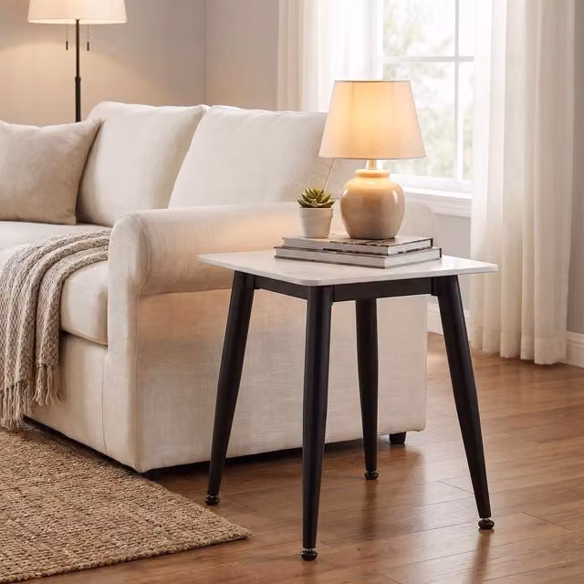 FWStyle Monaco Sintered Stone Sofa End Lamp Table in White