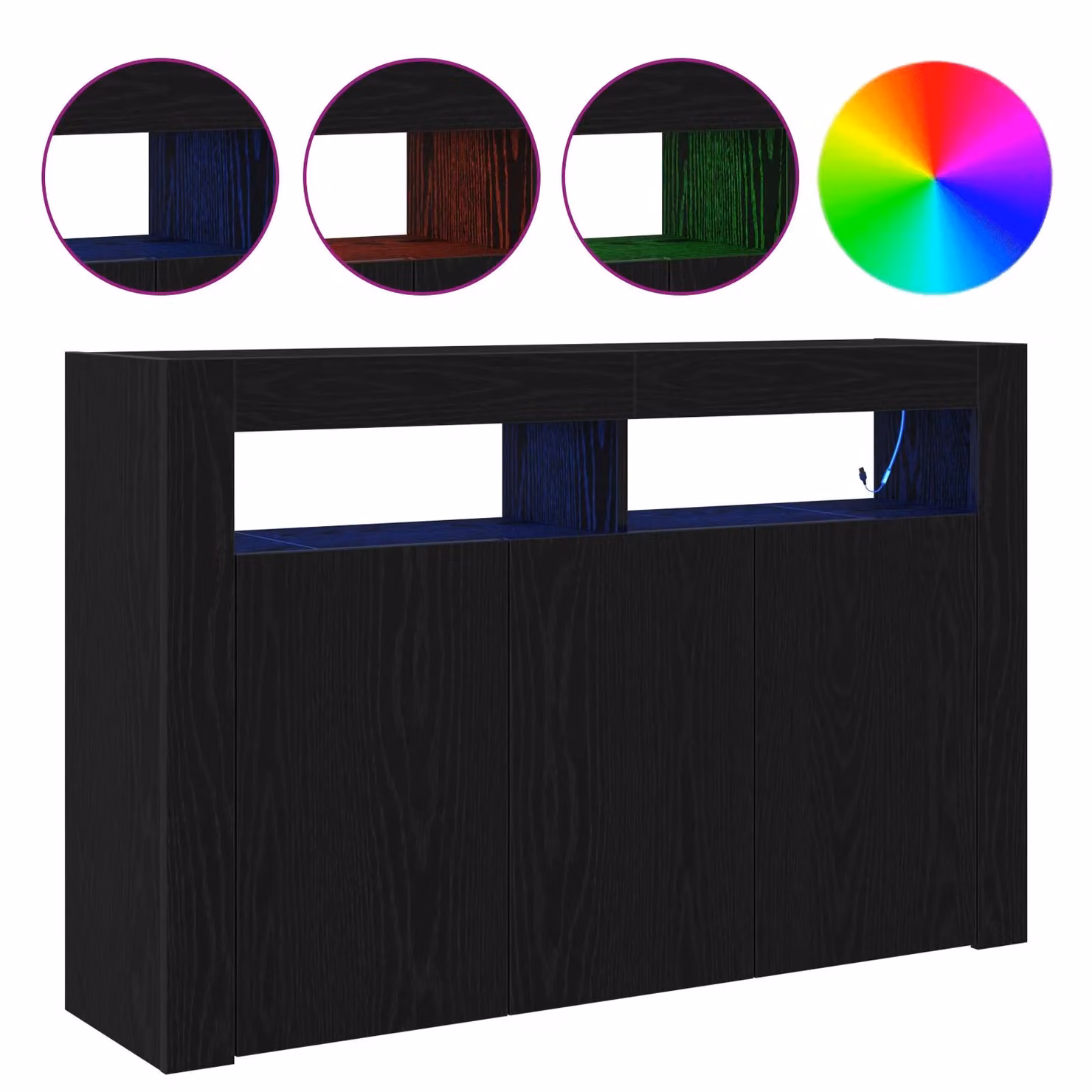 Berkfield Home Modern Black Oak Sideboard with Integrated Lighting, W/D/H: 116 x 30 x 75 cm – 3