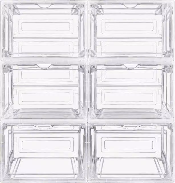 NESTLUNE Set of 6 Stackable Transparent Hard Plastic Shoe Storage Boxes