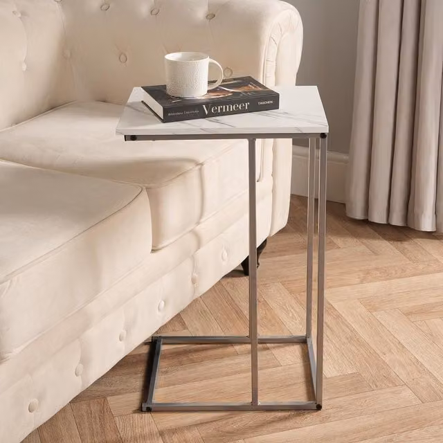 OHS Modern C Shape White Marble Side Table
